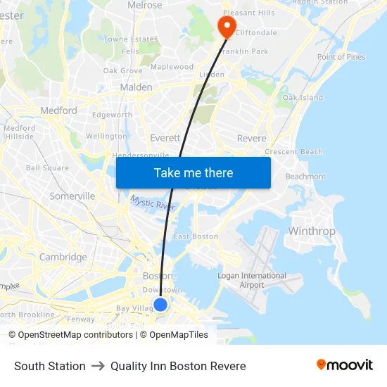 South Station to Quality Inn Boston Revere map
