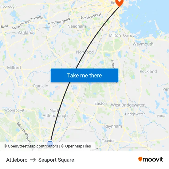 Attleboro to Seaport Square map
