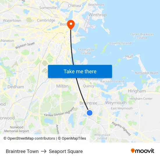 Braintree Town to Seaport Square map