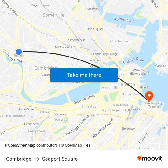 Cambridge to Seaport Square map