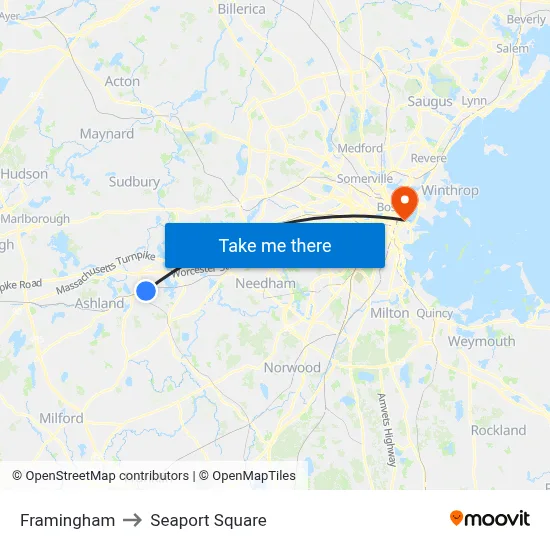 Framingham to Seaport Square map