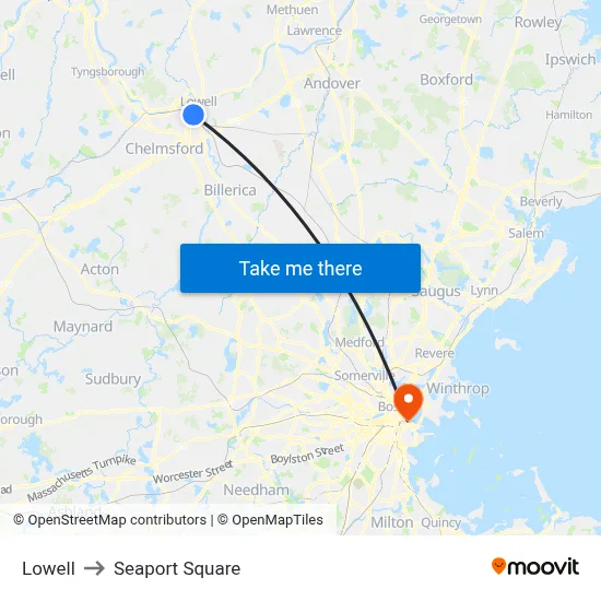 Lowell to Seaport Square map