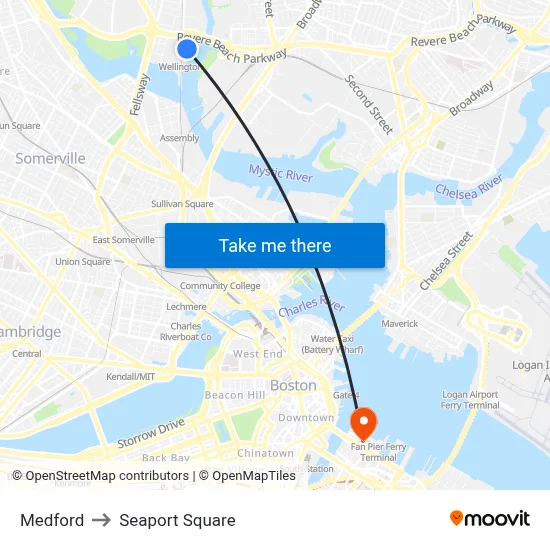 Medford to Seaport Square map