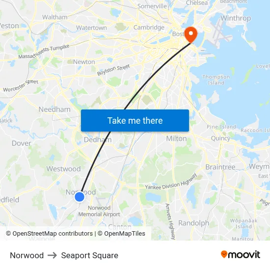 Norwood to Seaport Square map