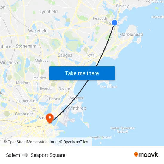 Salem to Seaport Square map