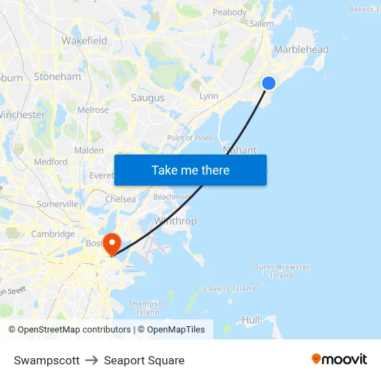 Swampscott to Seaport Square map