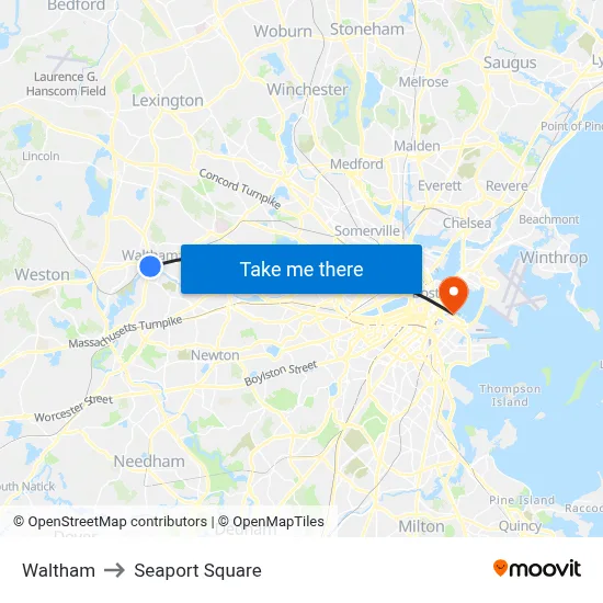 Waltham to Seaport Square map