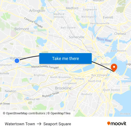 Watertown Town to Seaport Square map