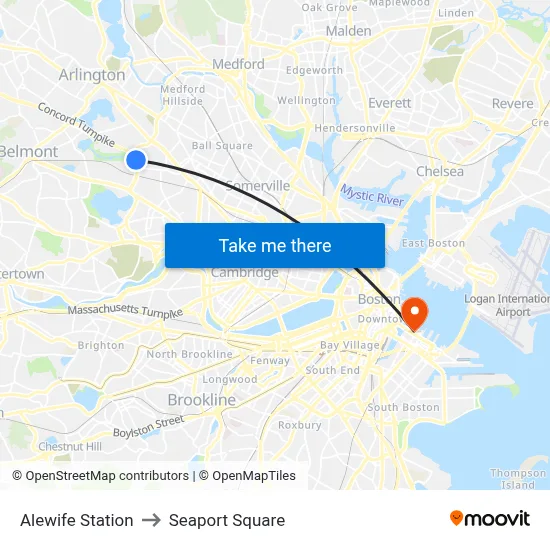 Alewife Station to Seaport Square map