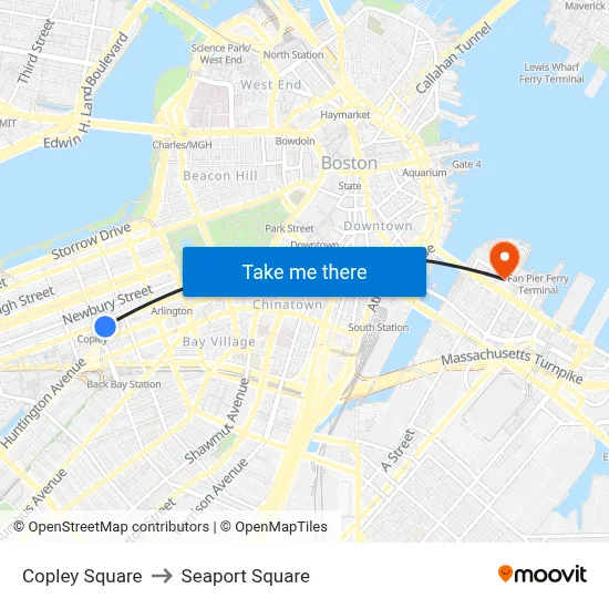 Copley Square to Seaport Square map
