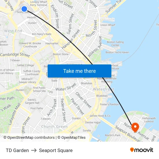 TD Garden to Seaport Square map
