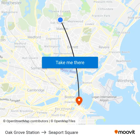 Oak Grove Station to Seaport Square map