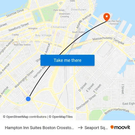 Hampton Inn Suites Boston Crosstown Center to Seaport Square map