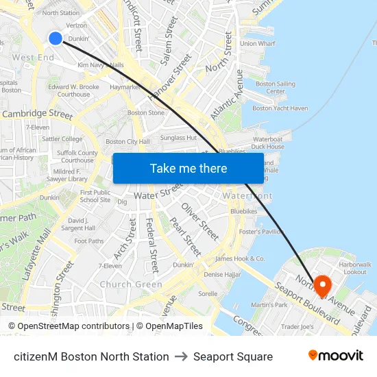citizenM Boston North Station to Seaport Square map