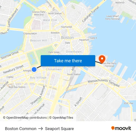 Boston Common to Seaport Square map
