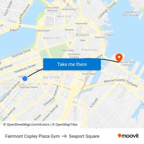 Fairmont Copley Plaza Gym to Seaport Square map