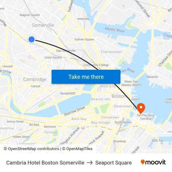 Cambria Hotel Boston Somerville to Seaport Square map