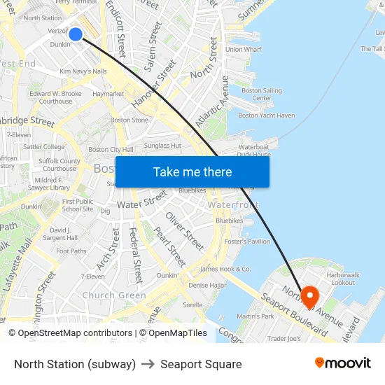 North Station (subway) to Seaport Square map