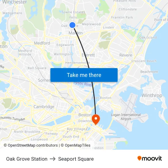Oak Grove Station to Seaport Square map