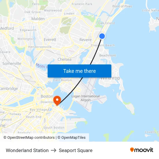 Wonderland Station, 1300 North Shore to Seaport Square map