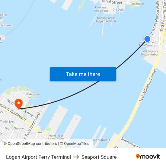 Logan Airport Ferry Terminal to Seaport Square map