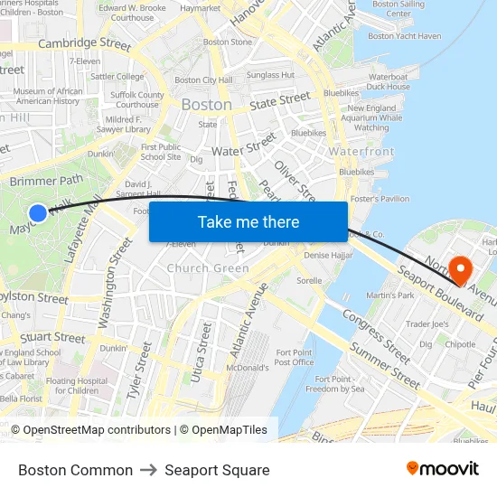 Boston Common to Seaport Square map