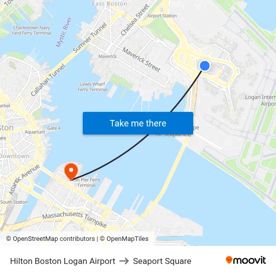 Hilton Boston Logan Airport to Seaport Square map