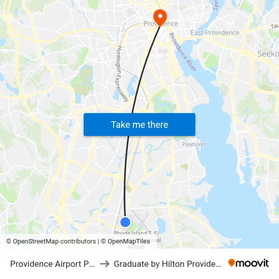 Providence Airport PVD to Graduate by Hilton Providence map