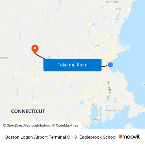 Boston Logan Airport Terminal C to Eaglebrook School map