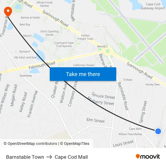 Barnstable Town to Cape Cod Mall map