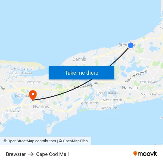 Brewster to Cape Cod Mall map