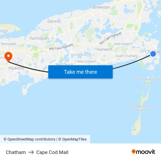Chatham to Cape Cod Mall map
