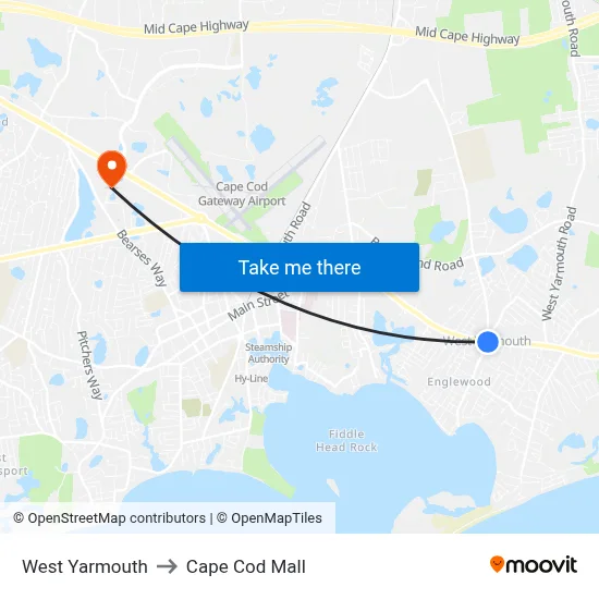 West Yarmouth to Cape Cod Mall map