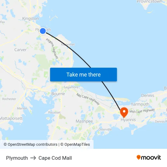 Plymouth to Cape Cod Mall map
