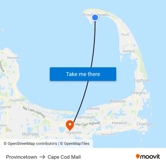 Provincetown to Cape Cod Mall map