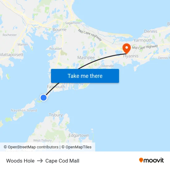 Woods Hole to Cape Cod Mall map