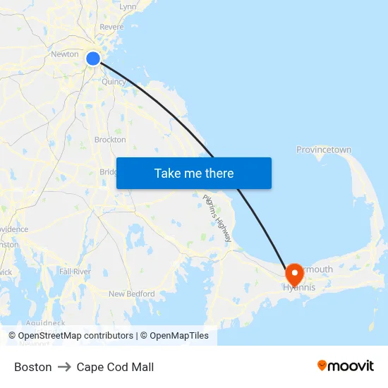 Boston to Cape Cod Mall map