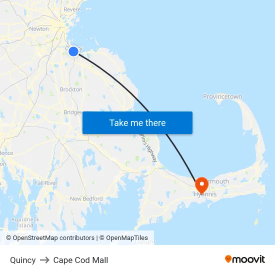 Quincy to Cape Cod Mall map
