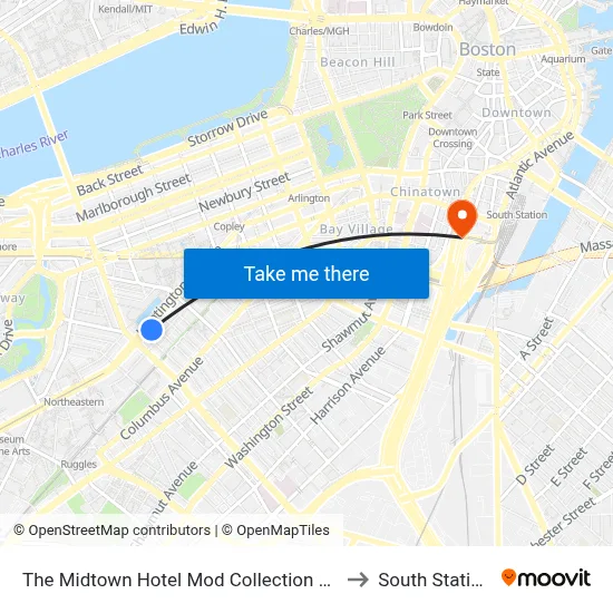 The Midtown Hotel Mod Collection by Sonesta to South Station #2 map