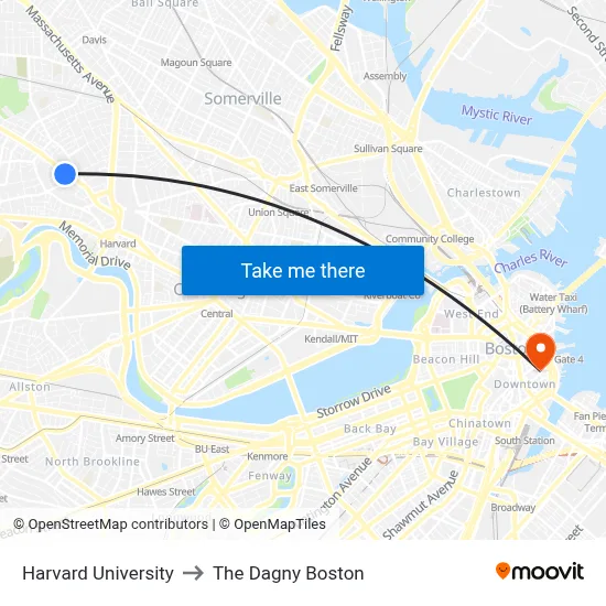 Harvard University to The Dagny Boston map