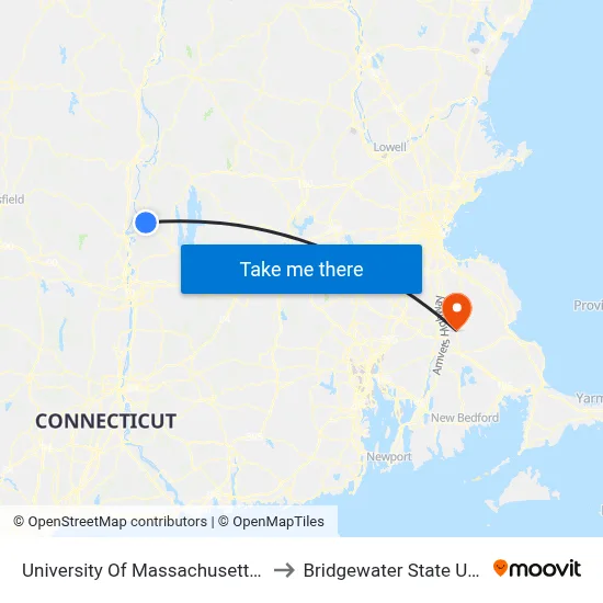 University Of Massachusetts Amherst to Bridgewater State University map