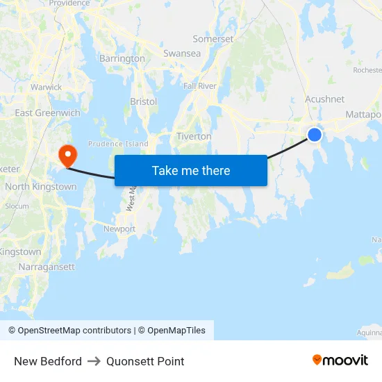 New Bedford to Quonsett Point map