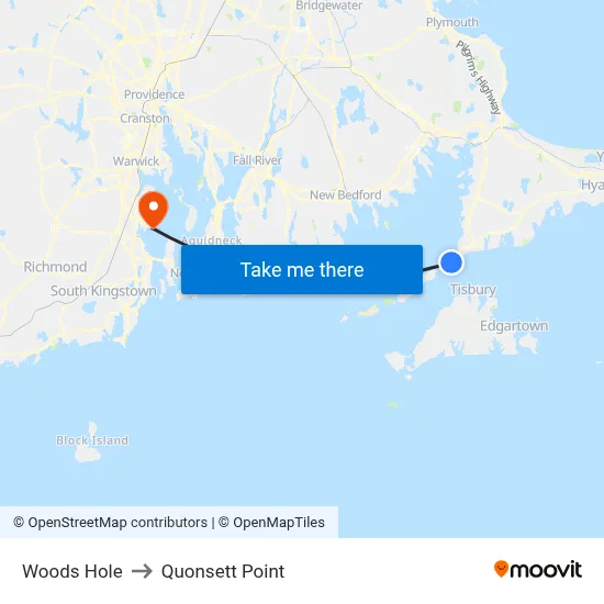 Woods Hole to Quonsett Point map