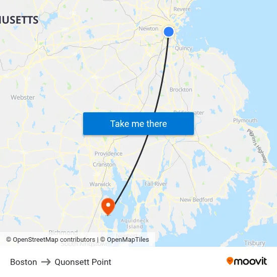 Boston to Quonsett Point map