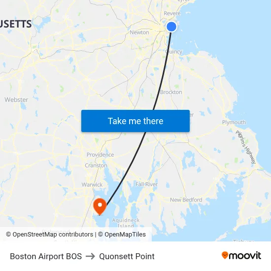 Boston Airport BOS to Quonsett Point map