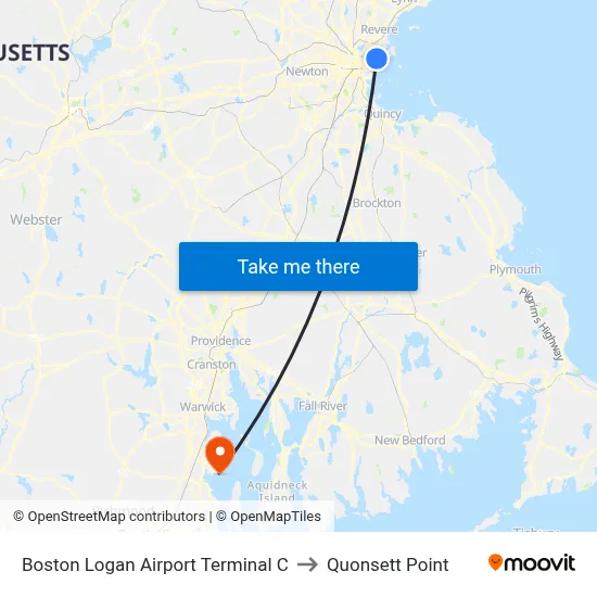 Boston Logan Airport Terminal C to Quonsett Point map