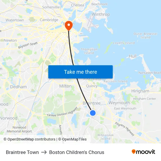 Braintree Town to Boston Children's Chorus map
