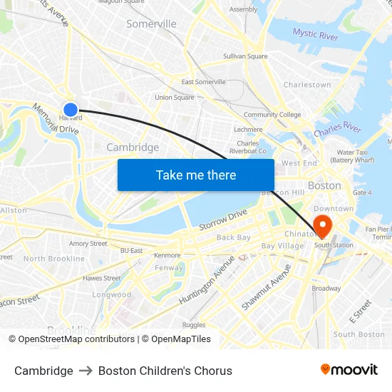 Cambridge to Boston Children's Chorus map