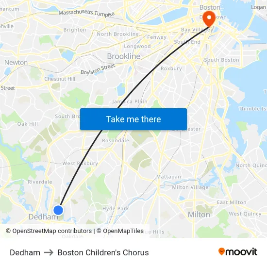 Dedham to Boston Children's Chorus map