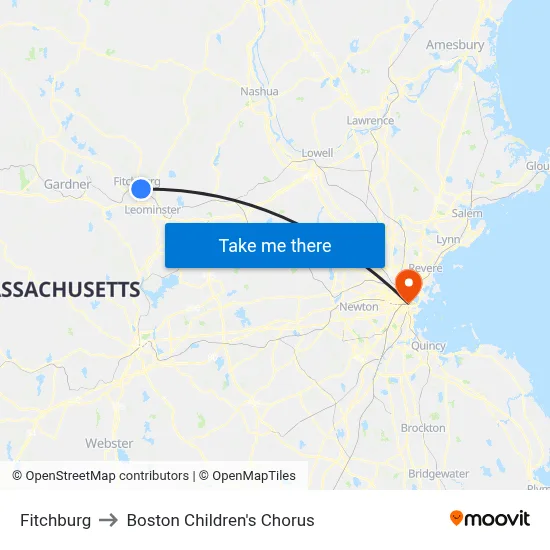 Fitchburg to Boston Children's Chorus map